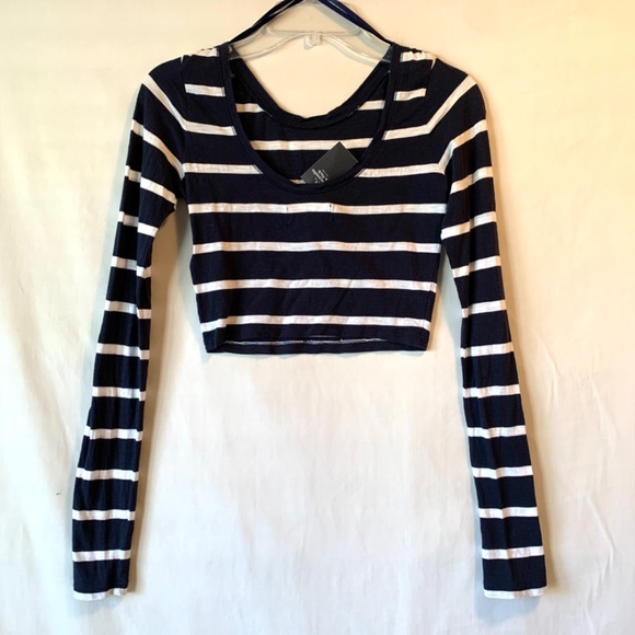 Abercrombie & Fitch Navy Blue Striped L.Sleeve Crop Top Size XS - Picture 5 of 8